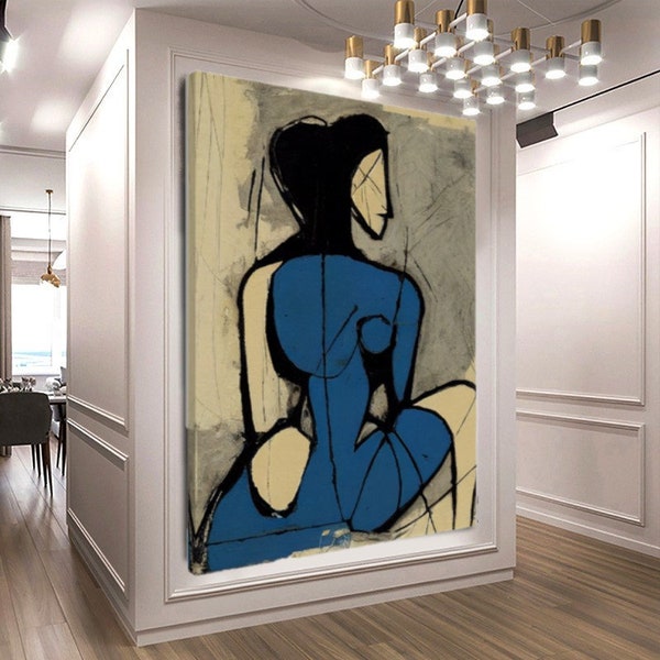 Blaue Frau von Pablo Picasso Einzigartige Kunst, Kreative Kunst Abstrakte Wandkunst, Gespannte Druck Leinwand für Wohnzimmer