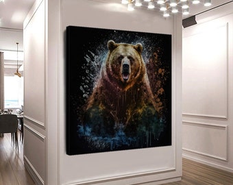 Stretched Printed Canvas Colorful Bear, Modern Wall Art, Creative Art Work, Pop Art, Animal pictures