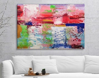 EXTRA LARGE  Wall Art -  Vivid Abstract  Painting on Canvas  Modern Painting for Living Room