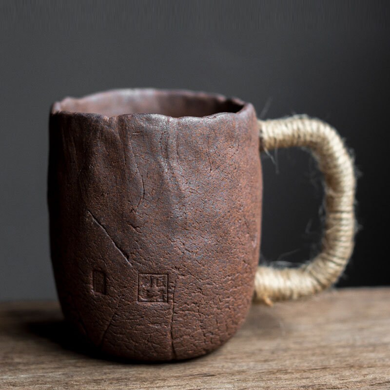 300Ml Japonais Coarse Porcelain Coffee Cup Creative Tie Rope Céramique Grande Capacité Latte Tasse à