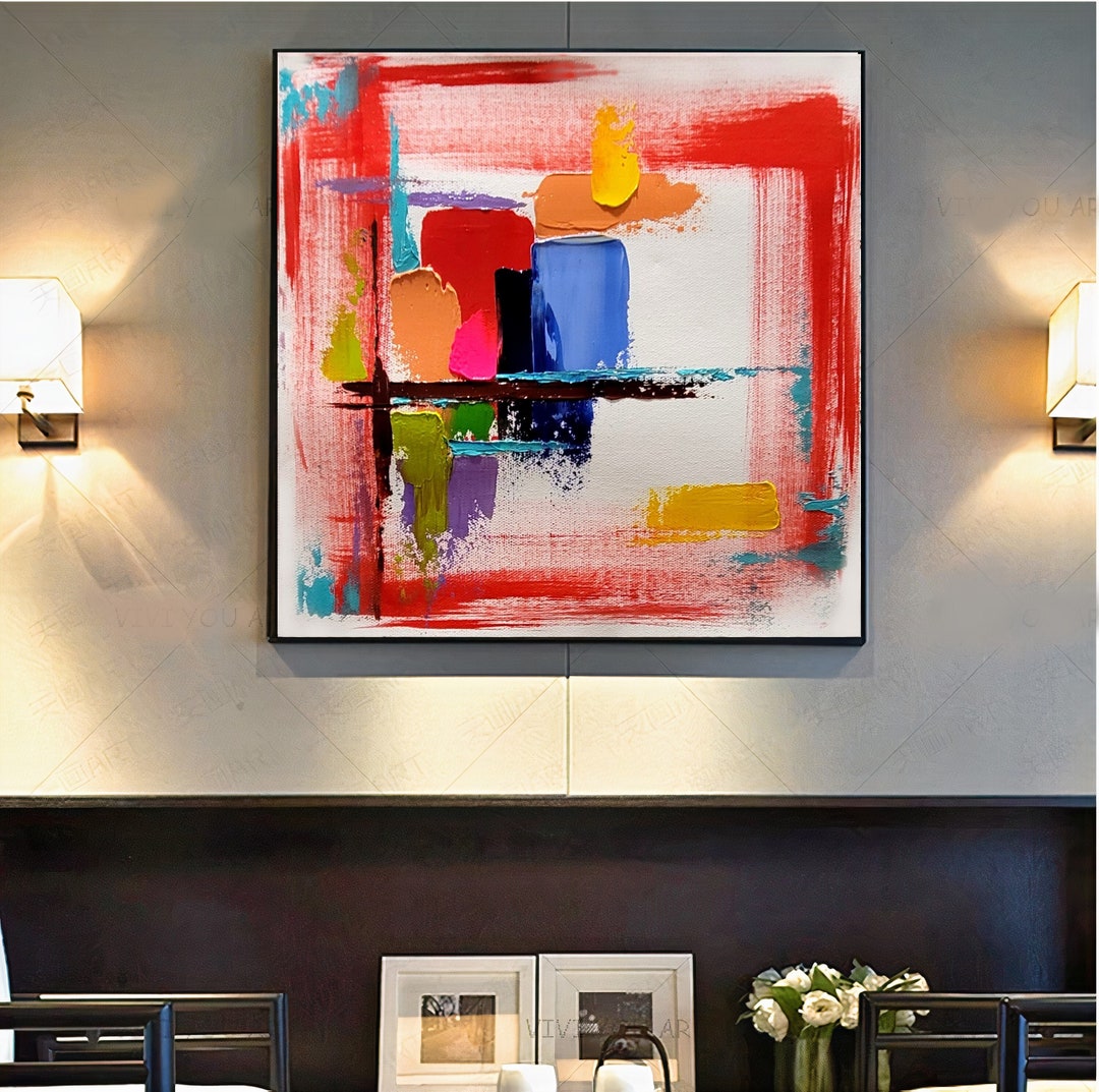 LARGE TEXTURED Abstract Wall Art Red Oil Painting on Canvas Thick