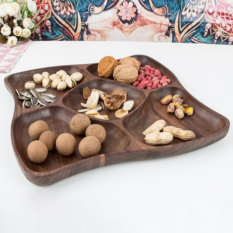 Bois Entier Irrégulière Ovale en Bois Massif Assiette de Fruits Saucer Tea Tray Dessert