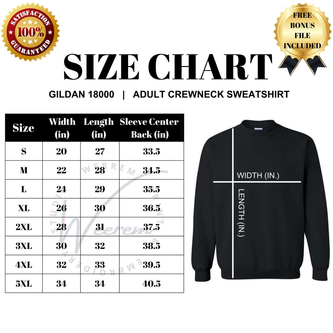 Gildan 18000 Size Chart, Gildan Sweatshirt Size Chart, Gildan Size ...
