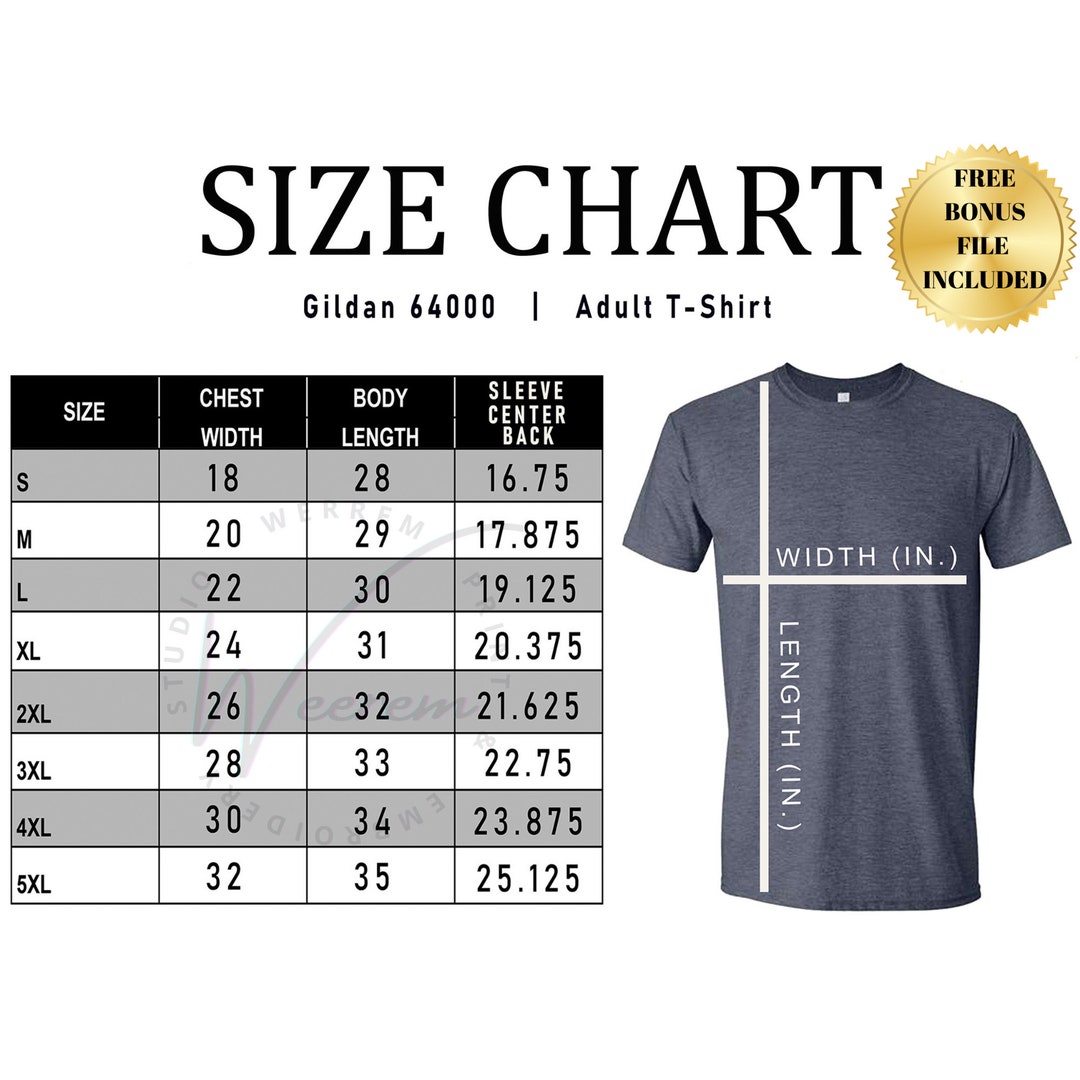 Gildan 64000 G640 Size Chart GILDAN 64000 Unisex (Instant Download) - Etsy