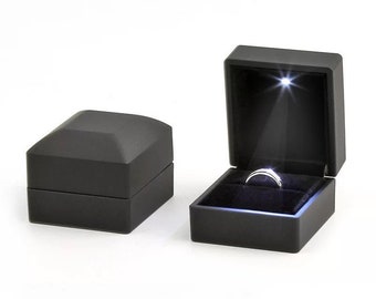 LED Ring Box, Black Matte Ring Box with Light, for Engagement, Wedding and Proposals