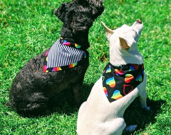 Puppy Flair Bandana Rainbow Hearts With Stripes