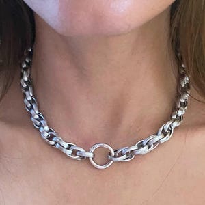 Chunky Silver Tone Chain Necklace: Carabiner Clasp, Charm Necklace