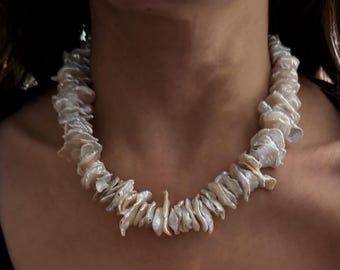 Collar de cuentas de nácar gruesas: joyería nupcial bohemia