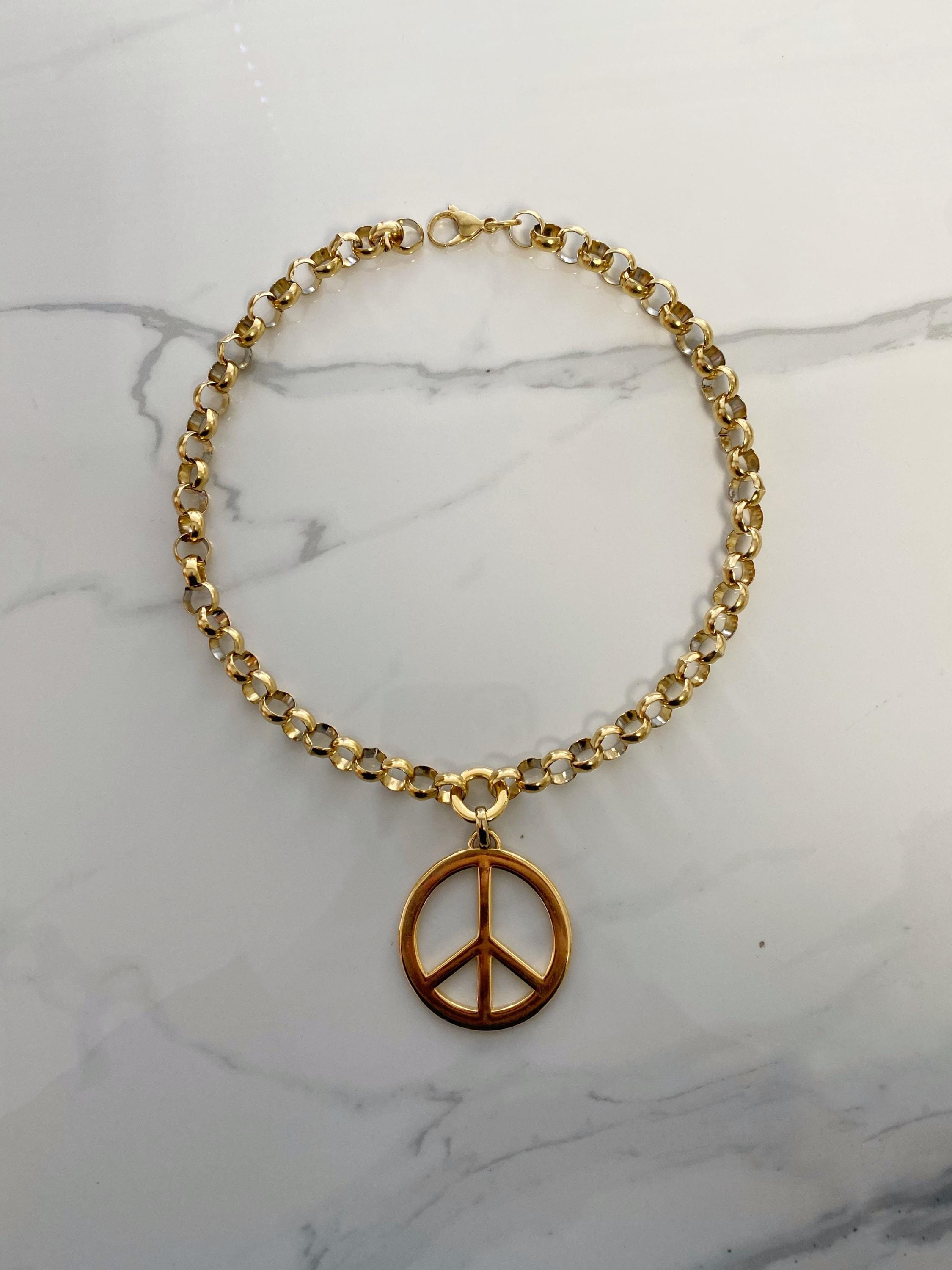 Peace Symbol Necklace, Large Peace Sign Pendant, Big Peace