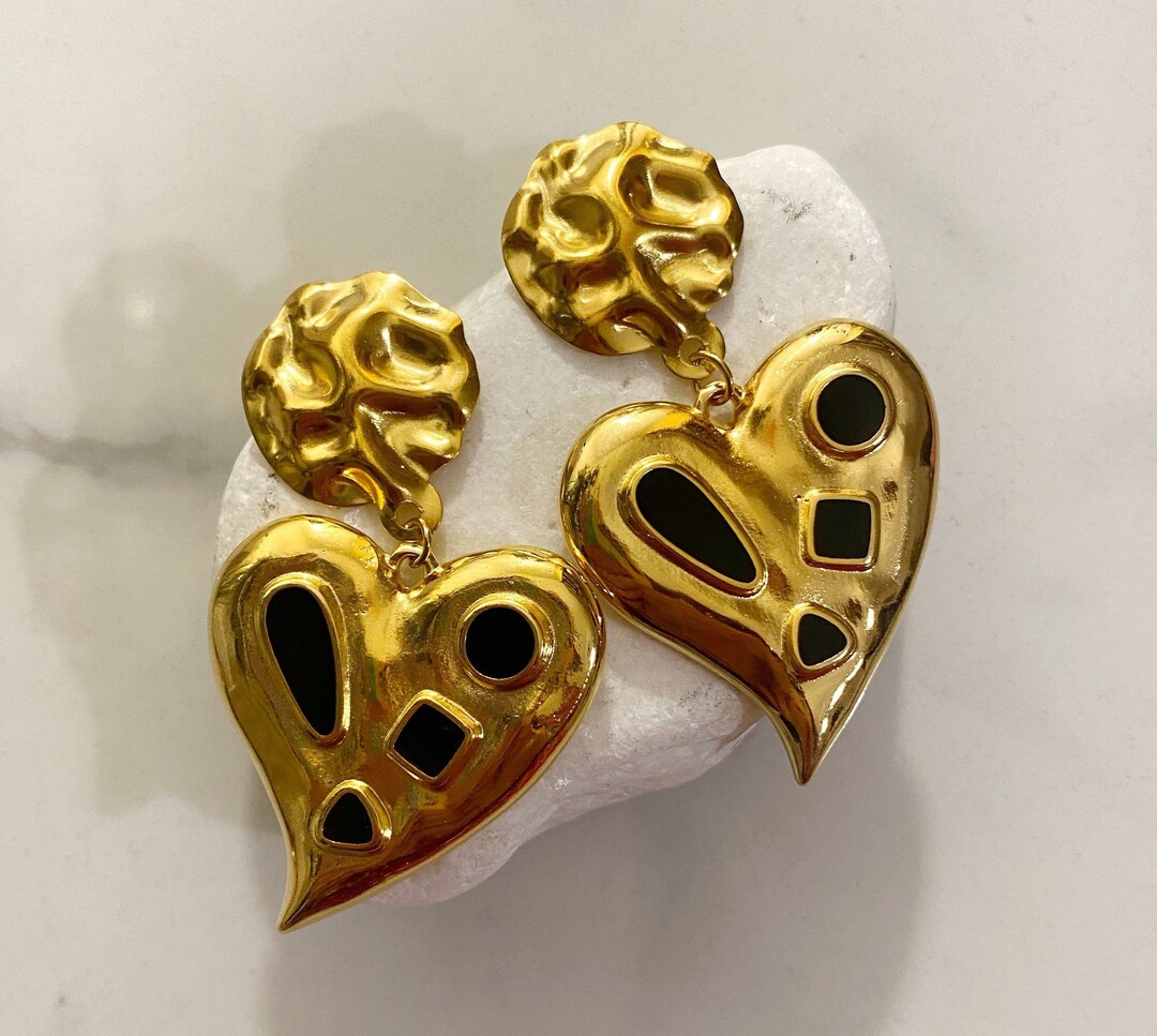 ★VINTAGE HOLLYWOOD★ [14K Gold] Triple Baguette Heart Earri il_1080xN.4378936277_8pmv.jpg