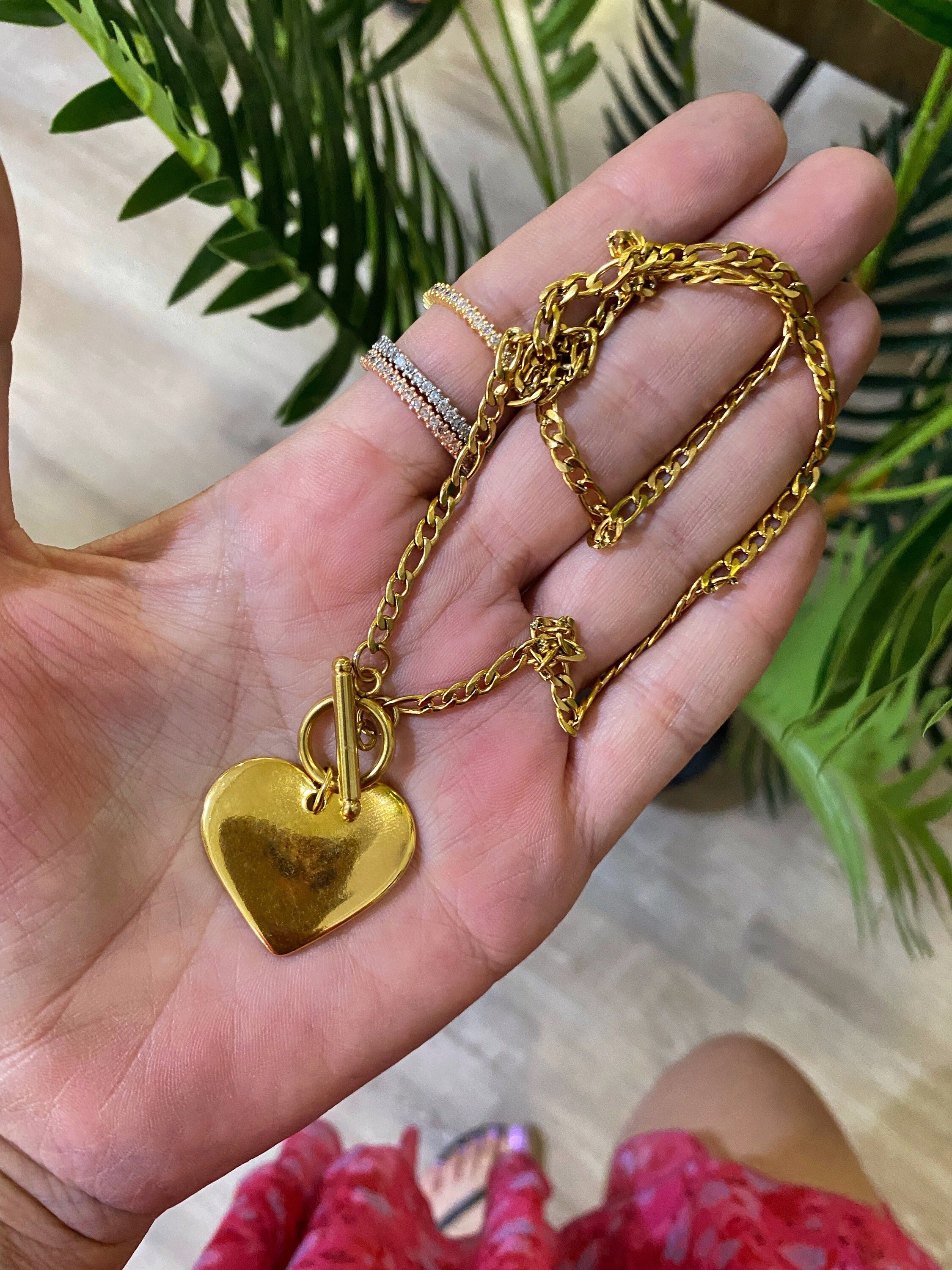 Diamond Heart Pendant Toggle Clasp Necklace - 14K Yellow Gold