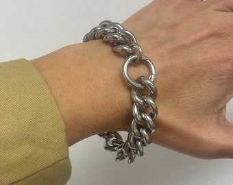 Xl large chain bracelet, Chunky silver tone bracelet, thick steel unisex chain bracelet, modern big chain bracelet, oversized bracelet