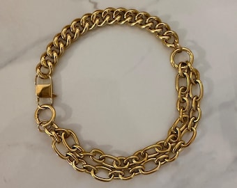 Layered chains necklace,   mix chain necklace, gold tone statement necklace