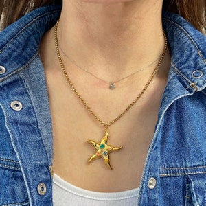 Collier pendentif étoile de mer, collier d'été doré, bijoux modernes de l'an 2000, collier sirène, bijoux de style années 90, bijoux d'amoureux de la mer image 2