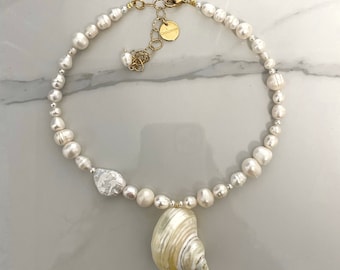 Buy Seashell Necklace, Pearl Necklace With Shell Pendant, Mermaid