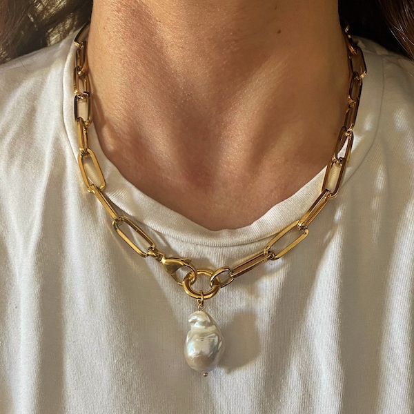 Barocke Perlenkette, große Feuerball Perle, unregelmäßige Perlenkette, große natürliche Perlenkette, klobiger Schmuck, alltäglicher Schmuck