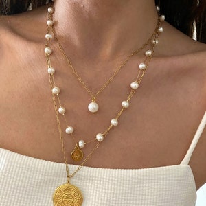 Pearl charm necklace, elegant chain with fresh pearl pendant, necklace for woman, bridal necklace, chain necklace, minimal necklace image 4