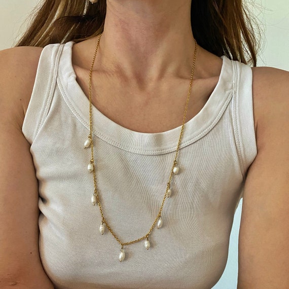 Buy Pearl Strand Necklace for Women Gold Filled Necklace Fresh Water Pearl  Choker Dainty Necklace Gift for Mom Gift for Her Valentines Gifts Online in  India - Etsy