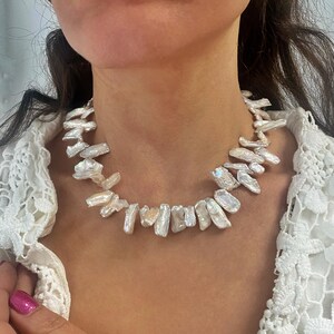 Collar de perlas keshi, joyería nupcial de perlas, collares de novia, regalo de boda, collar de perlas irregulares gruesas, regalo de aniversario para esposa