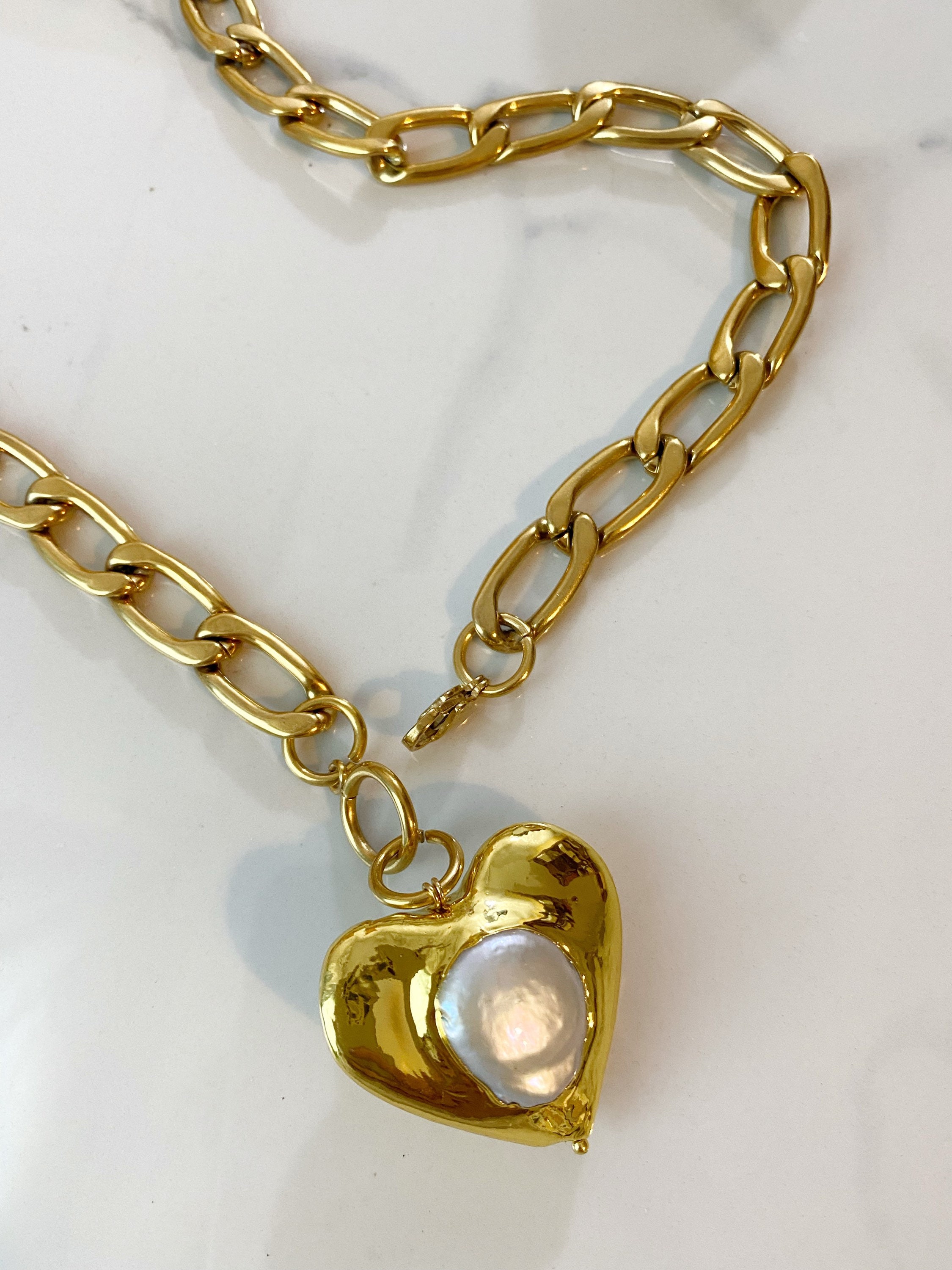 Gold Tone Heart Necklace, Xl Oversized Heart Pendant