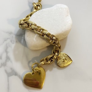 Heart charm bracelet, gold heart bracelet, large heart bracelet, gold chunky steel chain bracelet, large gold bracelet, y2k aesthetic image 10