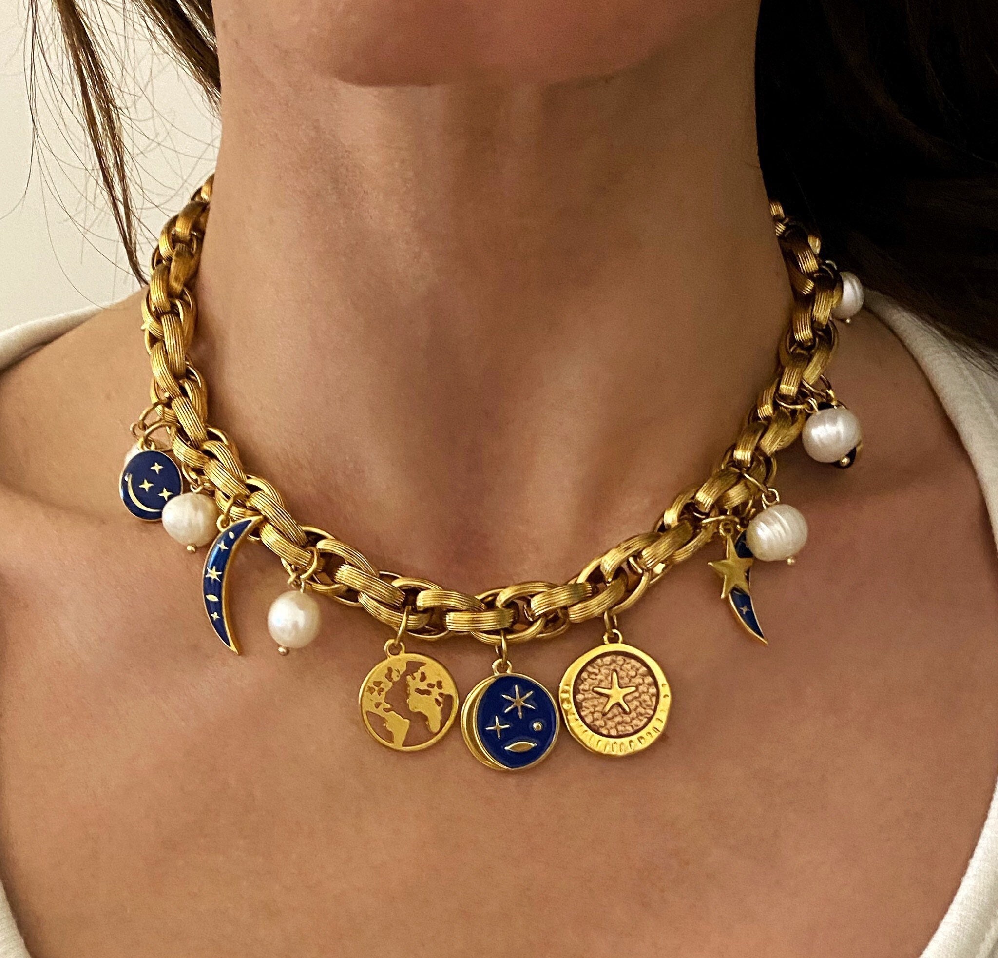 Gold Tone Charm Necklace Moon Sun Necklace Multi Charms Bracelet Half Moon Necklace Chunky Gold Bracelet Many Different Charm Necklace Etsy Canada