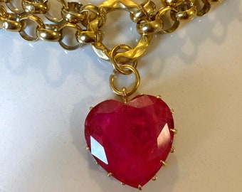 Hot Pink Heart Necklace, Chunky Heart Collier, Fuchsia Heart
