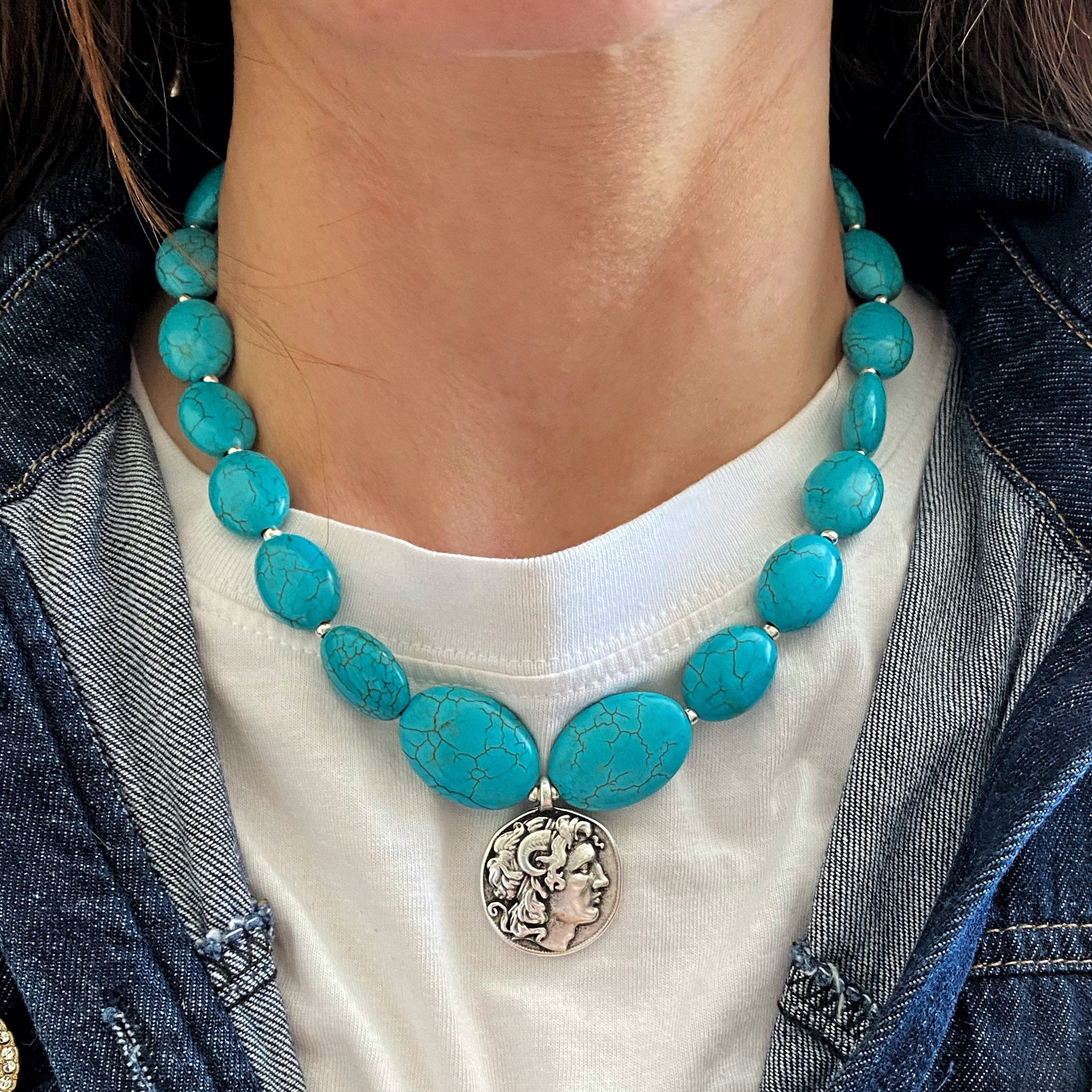 Chunky Turquoise Necklace with Natural Teardrop Pendant – One Love Trading  Post