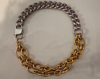 Mixed silver gold tone chain , layered chains necklace,   convertible chain necklace , bold statement jewelry