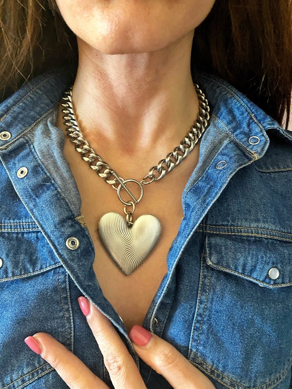 Silver Heart Necklace, Xl Large Oversized Heart Pendant