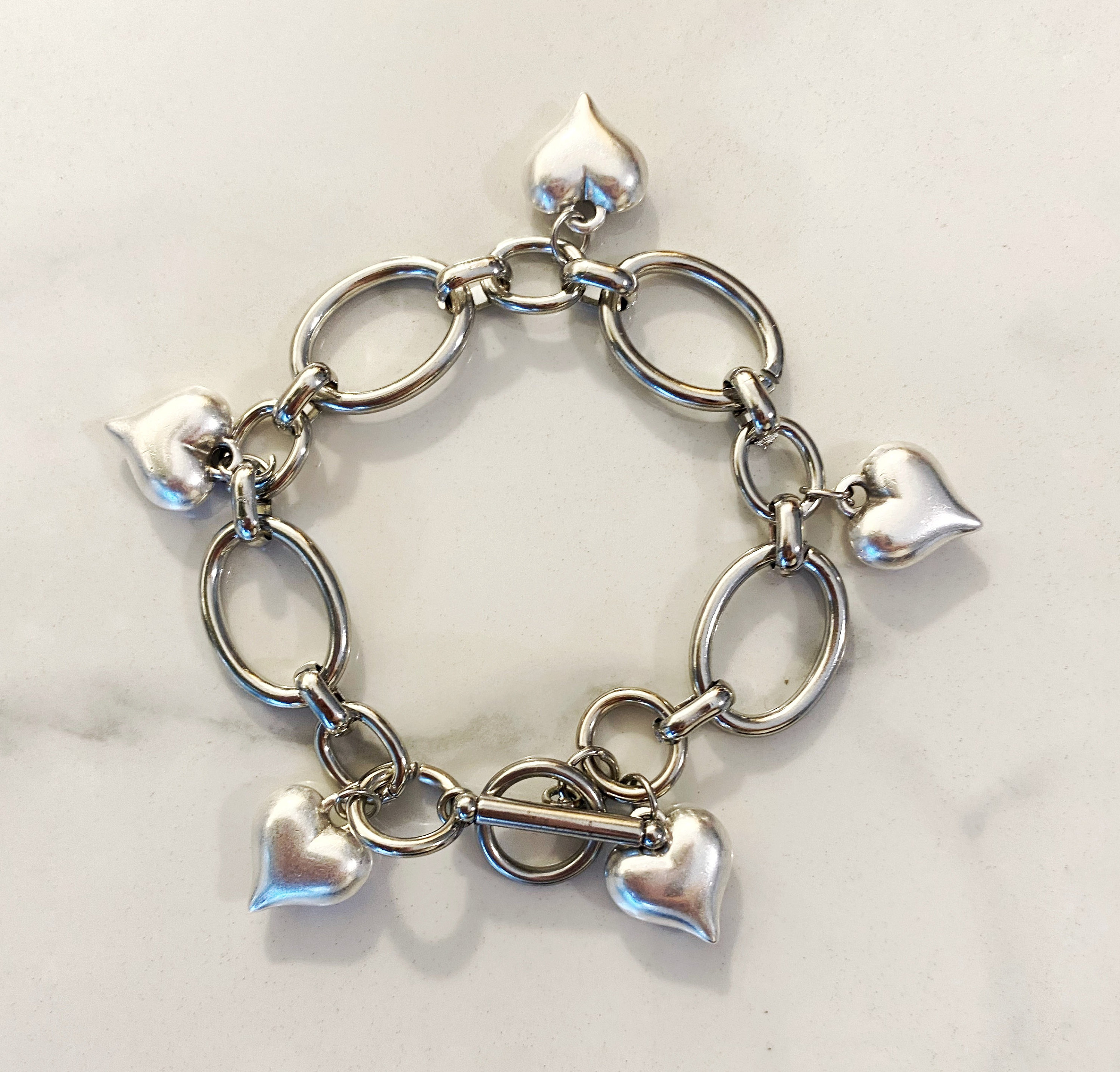 ◆HYERES LOR◆ Pebble Heart Silver (Y) T-Bar Chain Bracelet Pebble Heart Bracelet - Brighton