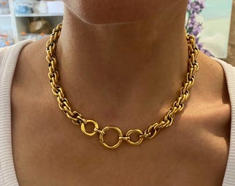 Gold Tone Chunky Chain Necklace: Carabiner Clasp, Add Charms
