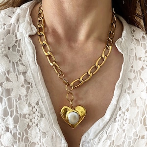 アクセサリー Bijou R.I Puffy Heart Carabiner Necklace Puffy Heart Necklace, Zircon Carabiner Necklace, Paperclip