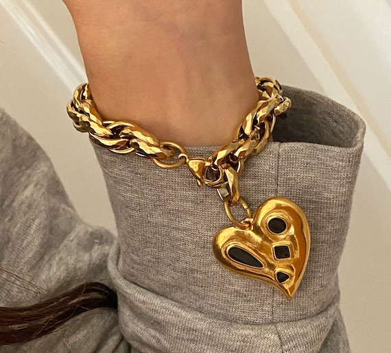 Bracelet Chaîne Coeur En Acier Inoxydable 316L Doré - 18cm - Neuf Avec étiquettes