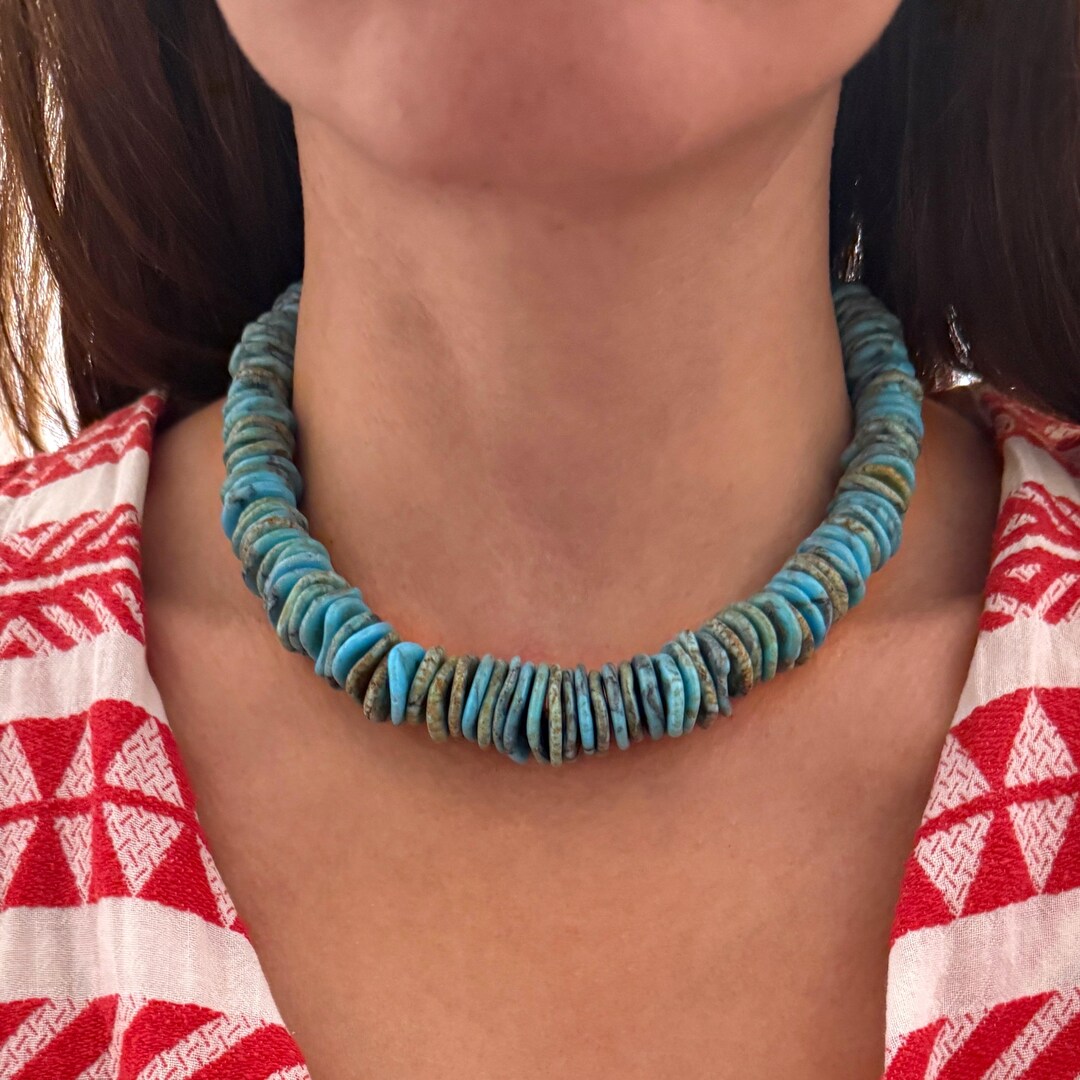 Cut Turquoise Disc Chunky Turquoise Tone Disc Bead Necklace: Statement Summer Jewelry - Etsy