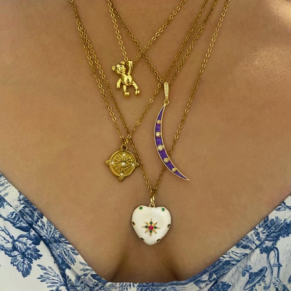 Collier Pendentif Vintage – Étoiles Violettes En Pierre (verre?) – Occasion
