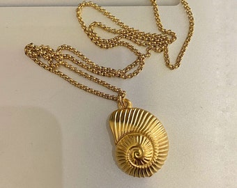 Gold plated shell necklace, long everyday necklace, nautilus pendant necklace, summer jewelry, large seashell necklace, boho chic jewelry