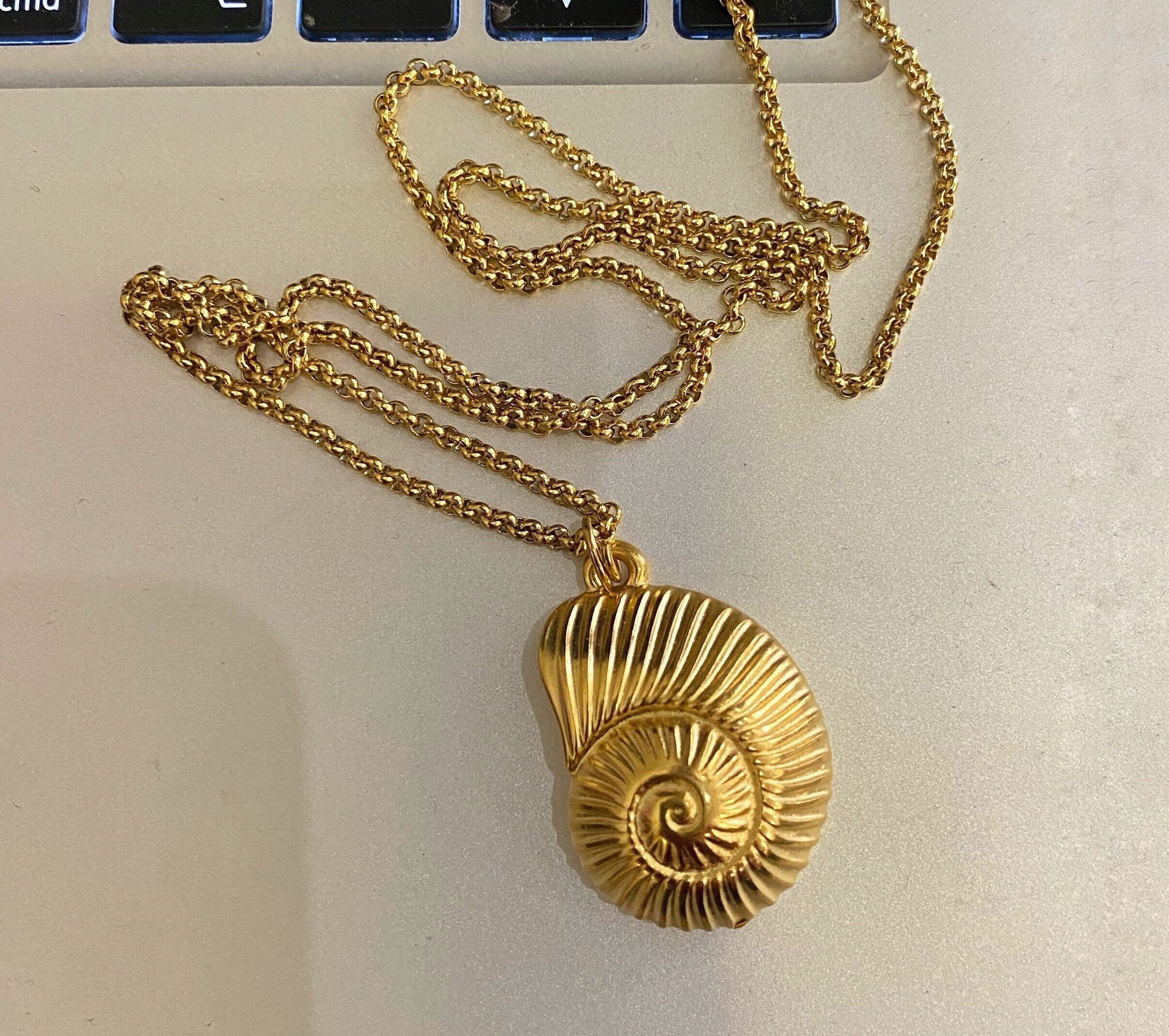 Gold Plated Shell Necklace, Long Everyday Necklace, Nautilus Pendant Necklace, Summer Jewelry, Large Seashell Necklace, Boho Chic Jewelry
