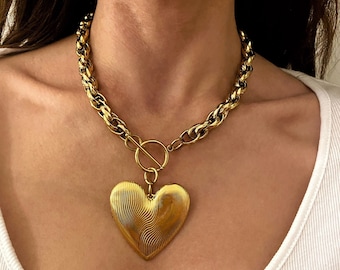 Oversized Heart Necklace, Xl Big Heart Necklace, Large Heart