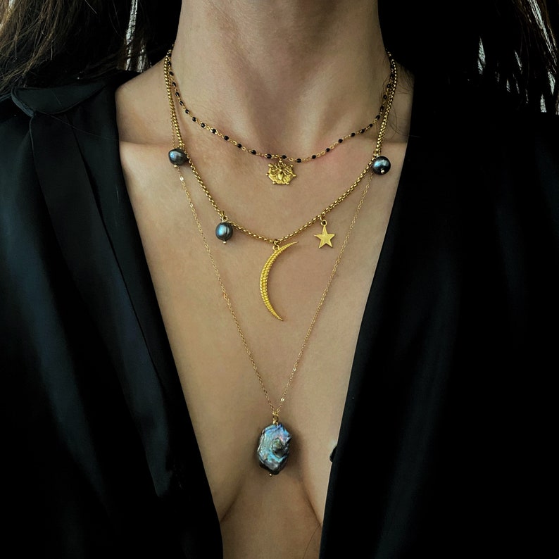 Pendentif perle baroque noire, collier pendentif perle baroque, collier perles véritables, gros collier perles irrégulières, collier breloque perle image 7