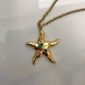 Starfish pendant necklace, gold tone summer necklace, modern y2k jewelry, mermaid necklace, 90s style jewelry, sea lovers jewelry zdjęcie 7