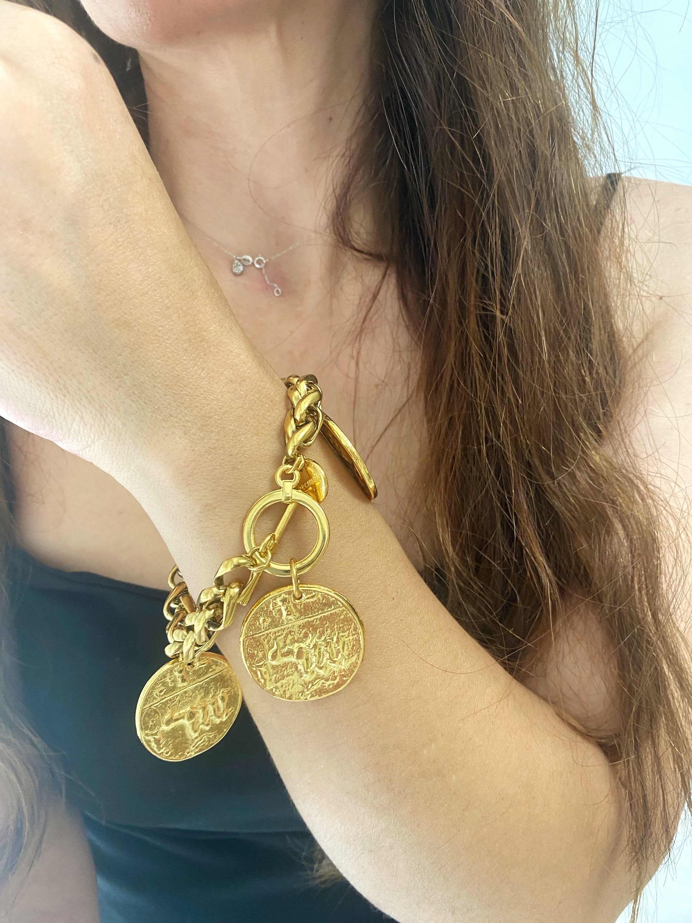 Coin Bracelet, Large Toggle Bracelet With Coins, Big Gold Tone