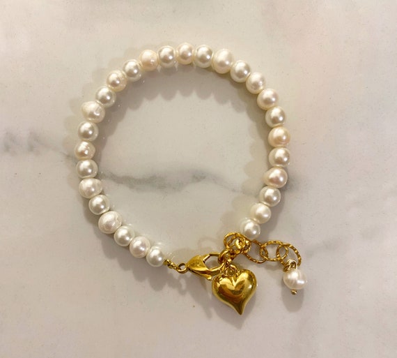 Buy Child Real Pearl Bracelet W/ Gold-filled Clasp & Charm for Baby Infant  Little Girl, Jewelry Gift for Flower Girl, Cross Heart Star Bracelet Online  in India - Etsy