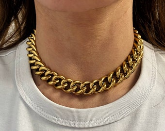 Gold tone chain necklace, oversized thick chain necklace, minimalistic chain necklace, bulky steel chain jewelry, oversized short chain