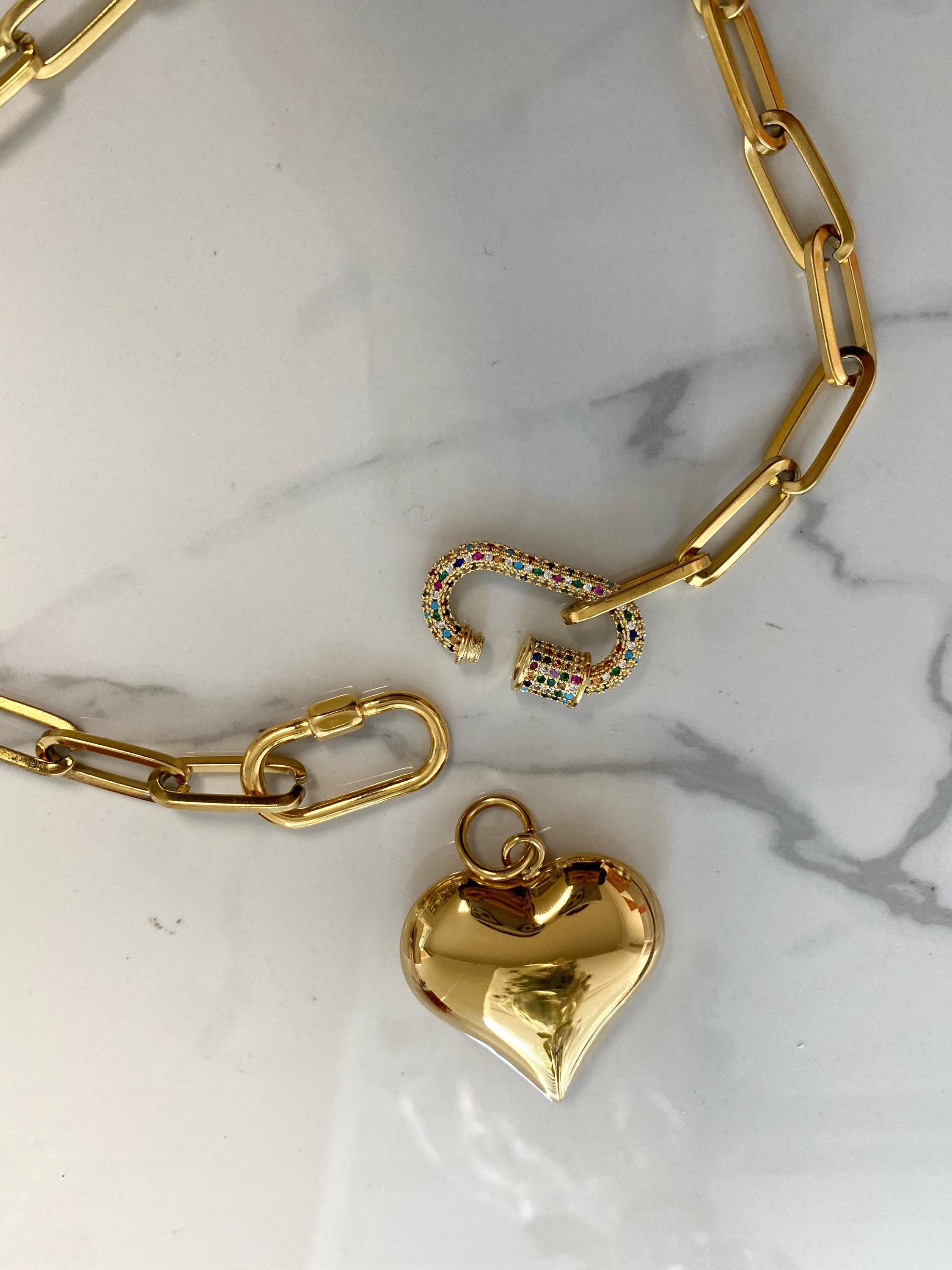 アクセサリー Bijou R.I Puffy Heart Carabiner Necklace Puffy Heart Necklace, Zircon Carabiner Necklace, Paperclip