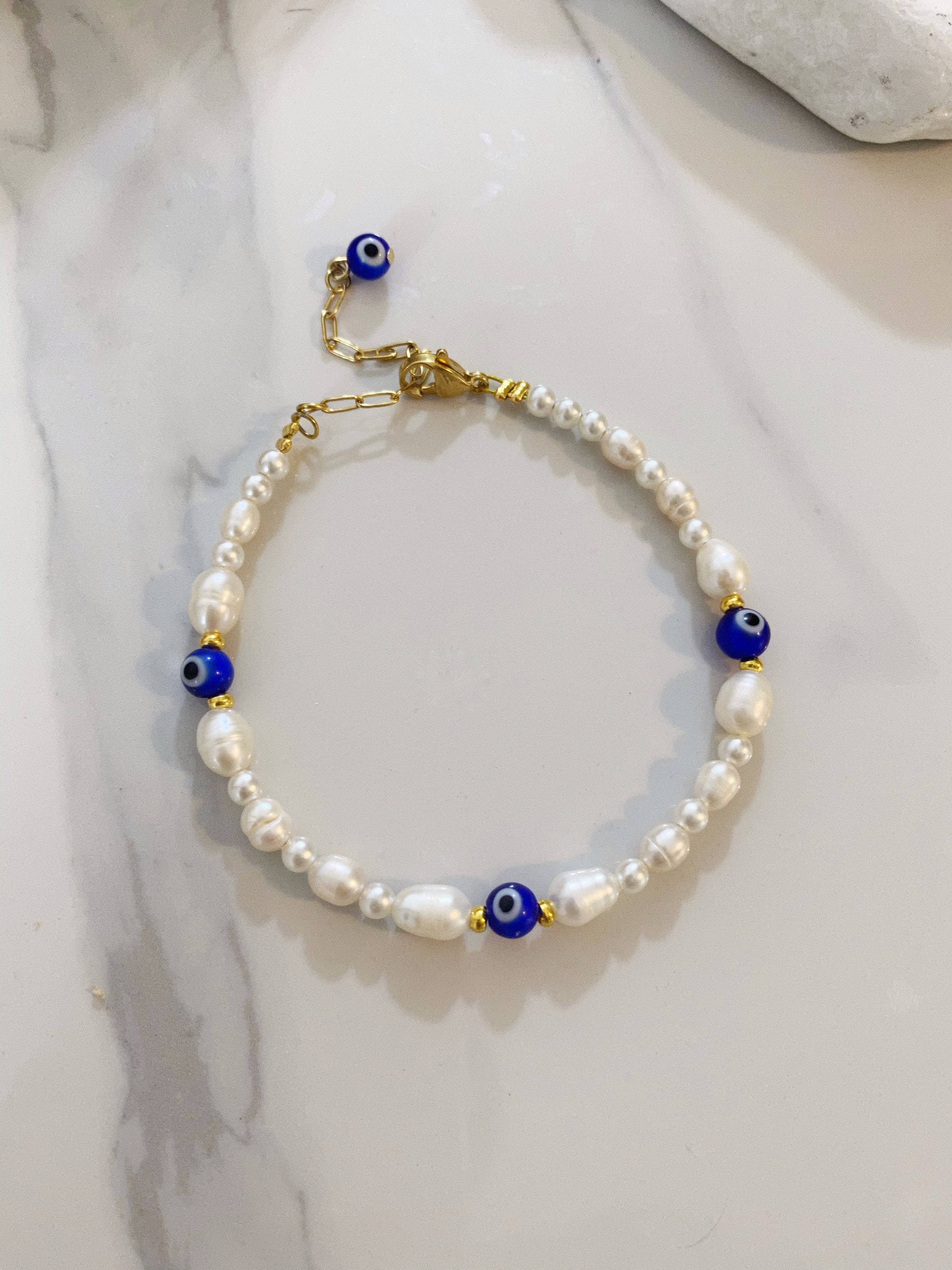 Evil Eye Pearl Bracelet Dainty Pearls Beaded Bracelet Y2k - Etsy