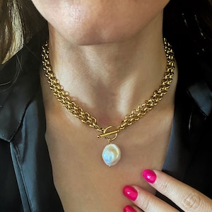 Collana di perle barocche, grande ciondolo di perle, gioielli in stile retrò, gioielli da sposa, collana di perle vere e grandi