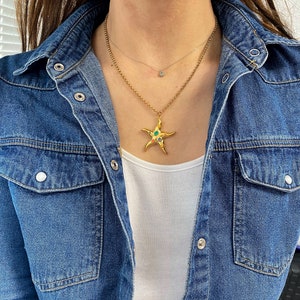 Starfish pendant necklace, gold tone summer necklace, modern y2k jewelry, mermaid necklace, 90s style jewelry, sea lovers jewelry image 4