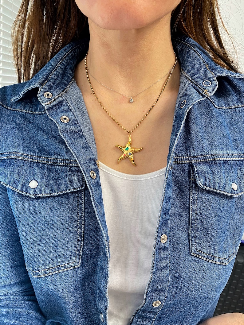 Starfish pendant necklace, gold tone summer necklace, modern y2k jewelry, mermaid necklace, 90s style jewelry, sea lovers jewelry image 4