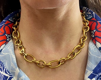 Gold chain necklace, chunky bulky jewelry, thick retro style necklace, large gold collar, collier chaîne en or, large chain necklace